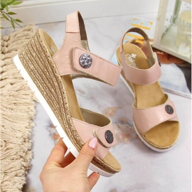 Sandali in pelle con zeppa Rieker W 619B9-31 rosa 1