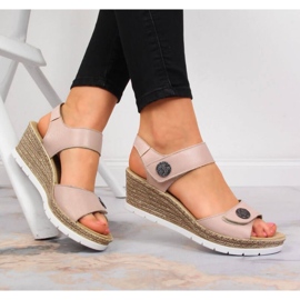Sandali in pelle con zeppa Rieker W 619B9-31 rosa 2