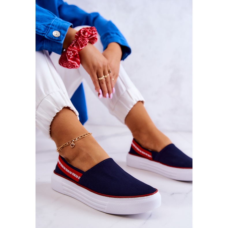 Sneakers da Donna Slip On Big Star JJ276009 Blu Navy-Rosso 1