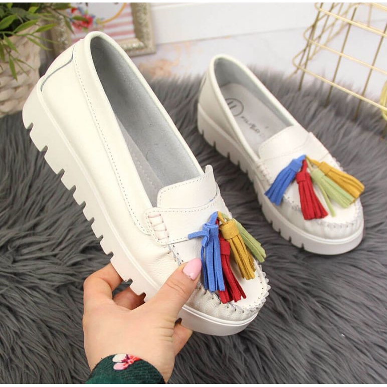 Mocassini in pelle con frange Filippo W PAW327B bianco 1