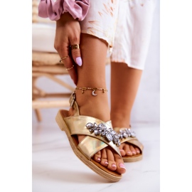 FW1 Comodi sandali da donna con decorazione Irvine dorata d'oro 1