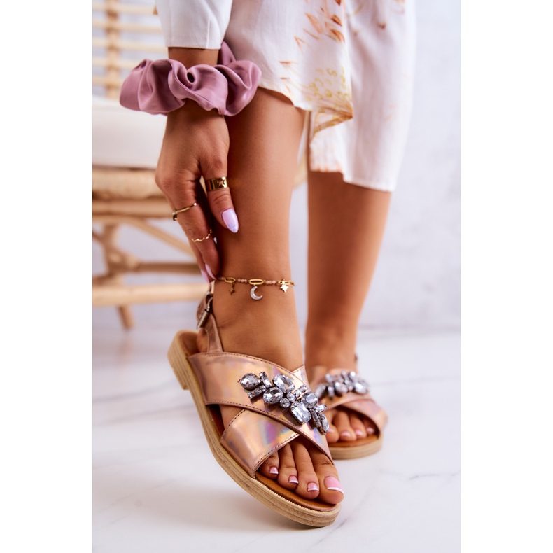 FW1 Comodi sandali da donna con decorazione Irvine in oro rosa d'oro 1