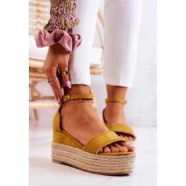 FW1 Sandali Da Donna Su Una Zeppa Con Linette Di Colore Giallo Cubic Zirconia 1