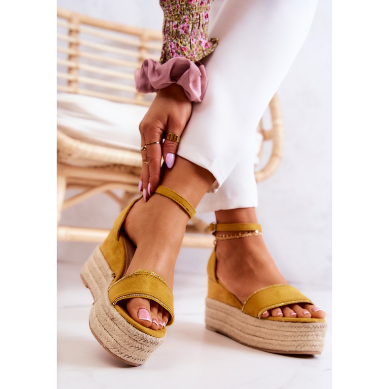 FW1 Sandali Da Donna Su Una Zeppa Con Linette Di Colore Giallo Cubic Zirconia 2