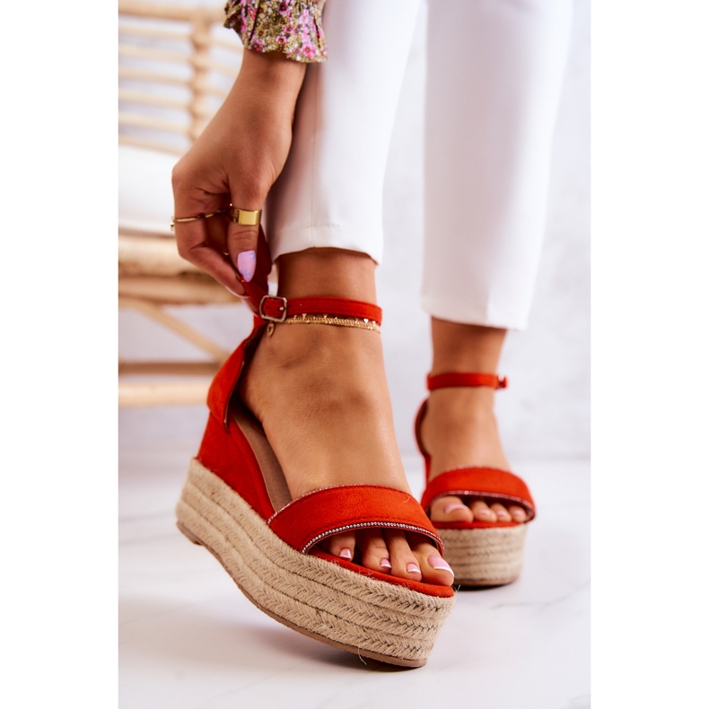FW1 Sandali Da Donna Con Zeppa Con Linette Arancioni Cubic Zirconia arancia 1