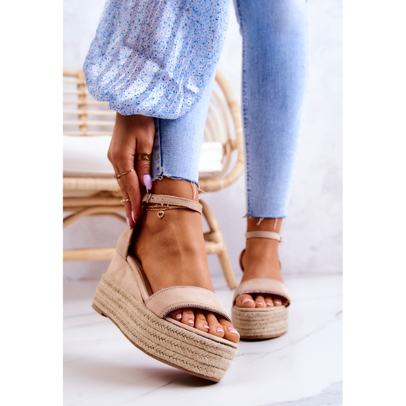 FW1 Sandali Da Donna Su Una Zeppa Con Cubic Zirconia Linette Beige 1