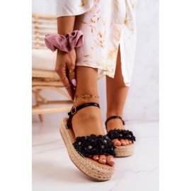 FW1 Sandali Da Donna Espadrillas Con Fiori Black Marlon nero 1