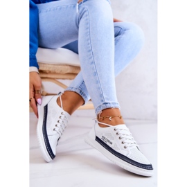 Sneakers da Donna in Pelle Bianche e Blu Navy Cloesa bianco 1