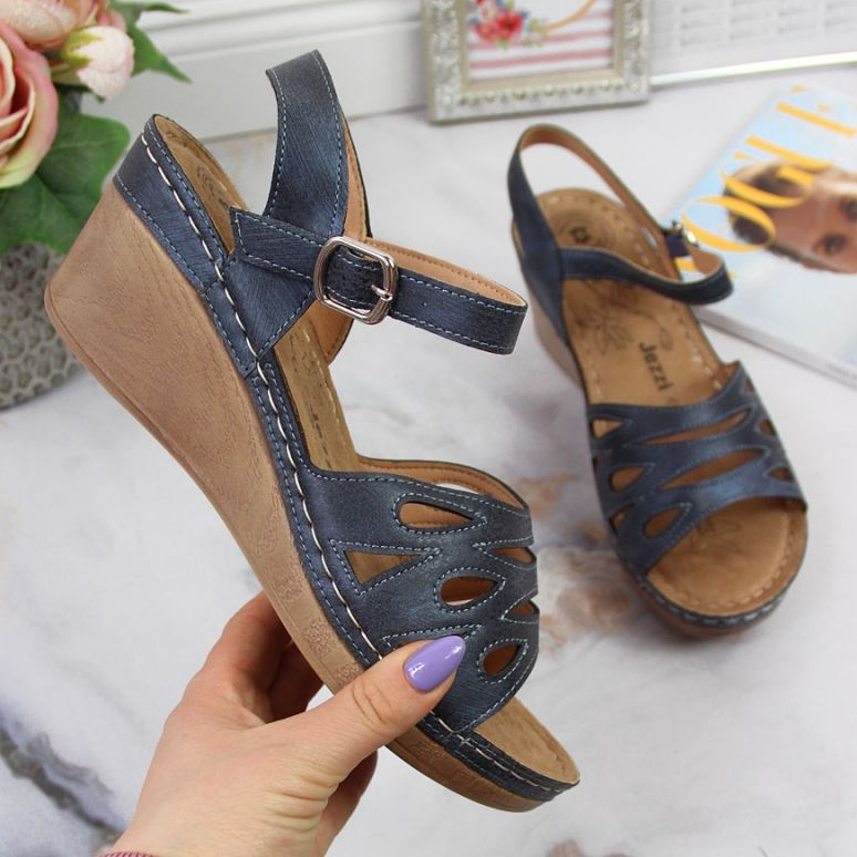 Sandali con zeppa Jezzi W EVE350B blu navy 1