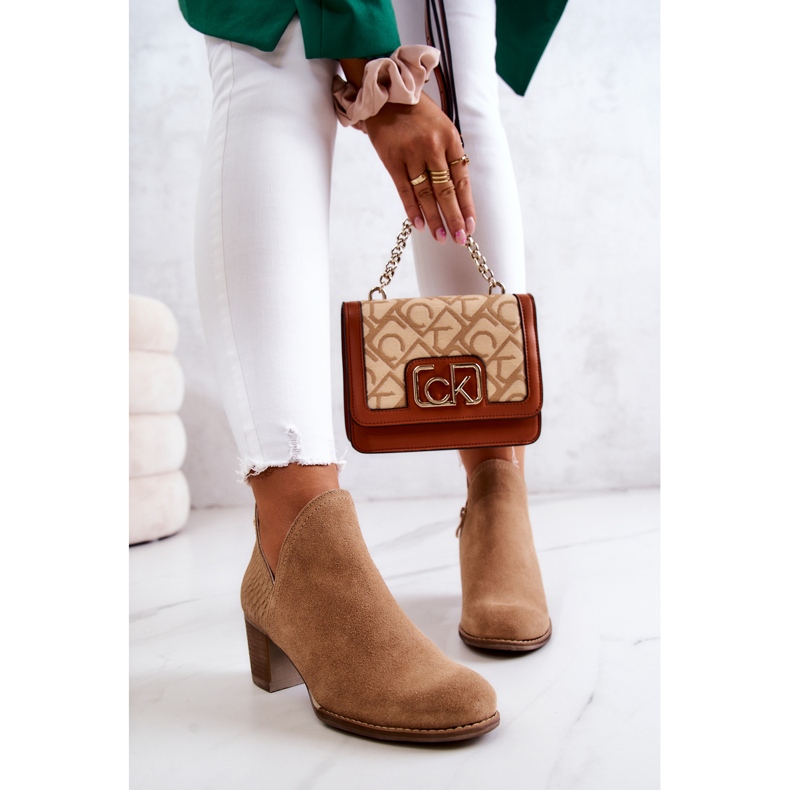 PL5 Stivali da donna in pelle su tacco Camel Larsa marrone 1