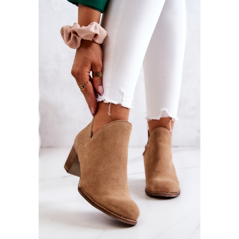 PL5 Stivali da donna in pelle su tacco Camel Larsa marrone 2