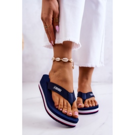 Infradito da donna con zeppa Big Star JJ274A331 Blu navy 1