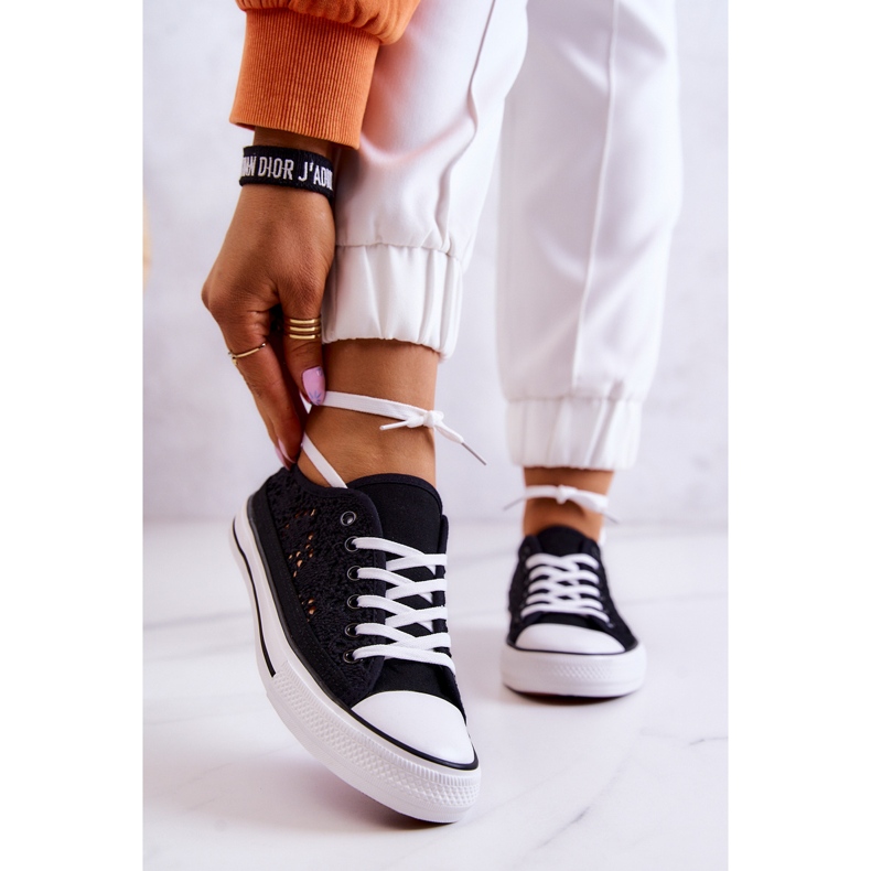 Sneakers da donna in tessuto Black Venture con traforo nero 1