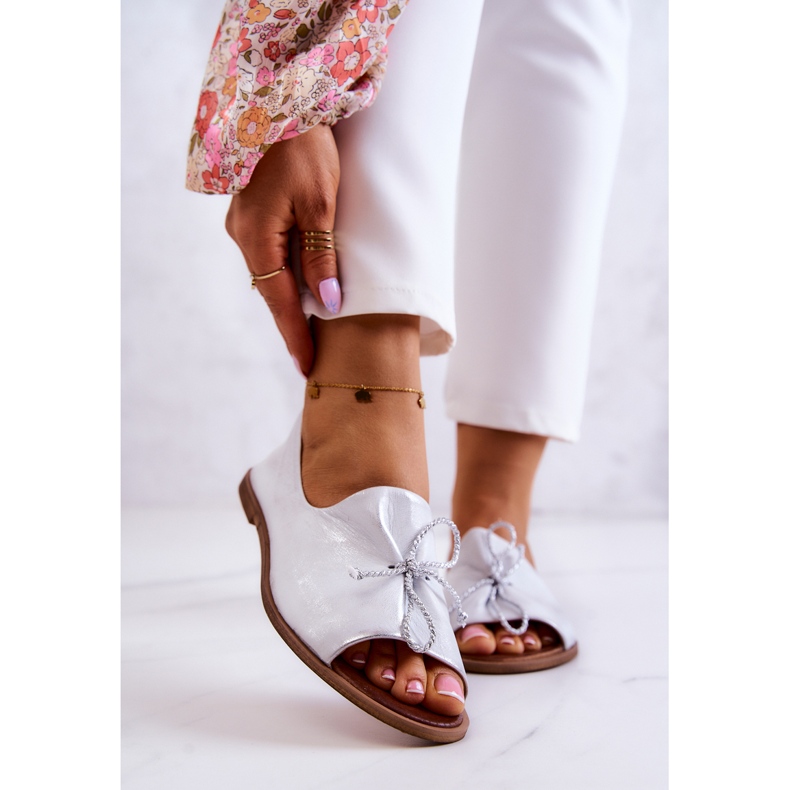 Ballerine da donna in pelle Nicole 2660/005 Bianco-Argento bianca 1