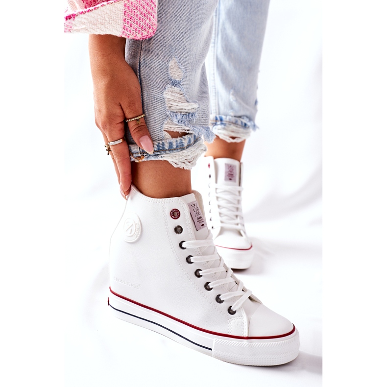 Cross Jeans Sneakers in pelle su jeans incrociati con zeppa II2R4024 Bianco 3