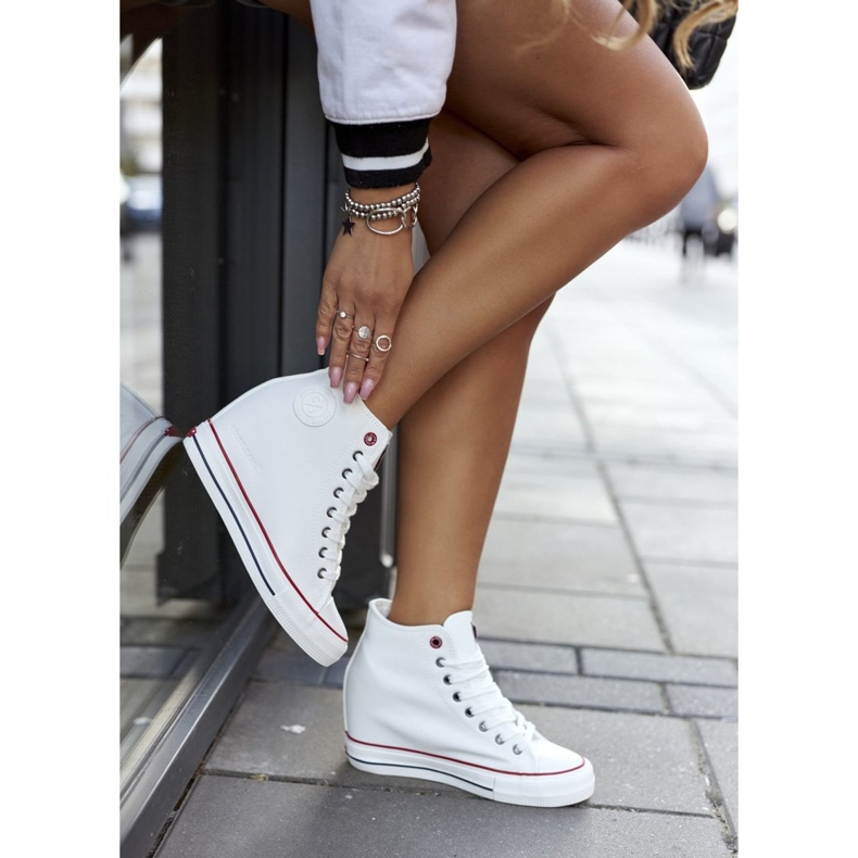 Cross Jeans Sneakers in pelle su jeans incrociati con zeppa II2R4024 Bianco 2