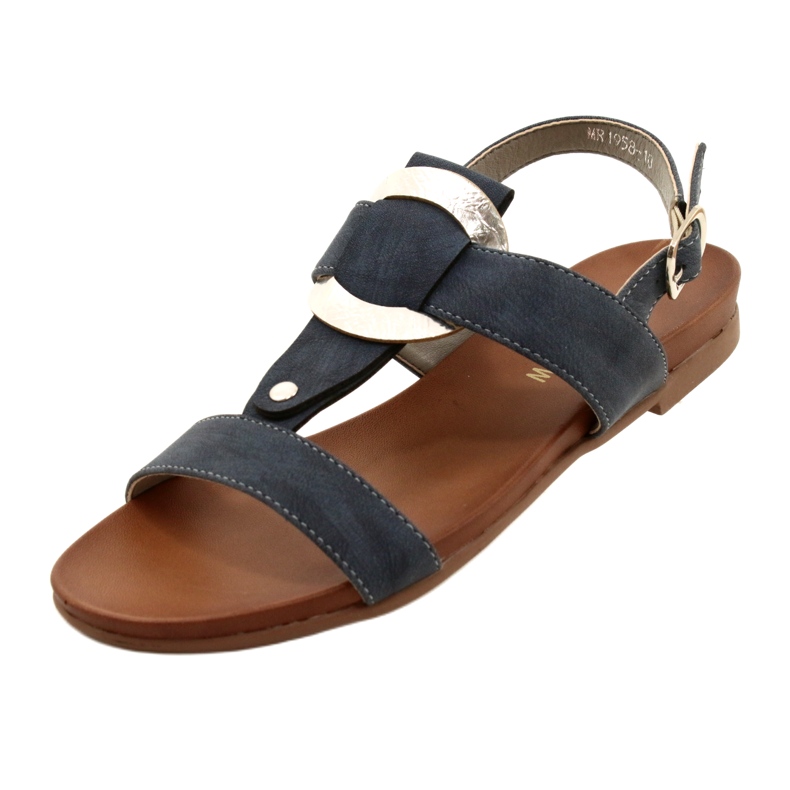 M.Daszyński Sandali femminili con una ruota Daszyński d'argento MR1958-10 blu navy 3