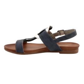 M.Daszyński Sandali femminili con una ruota Daszyński d'argento MR1958-10 blu navy 1