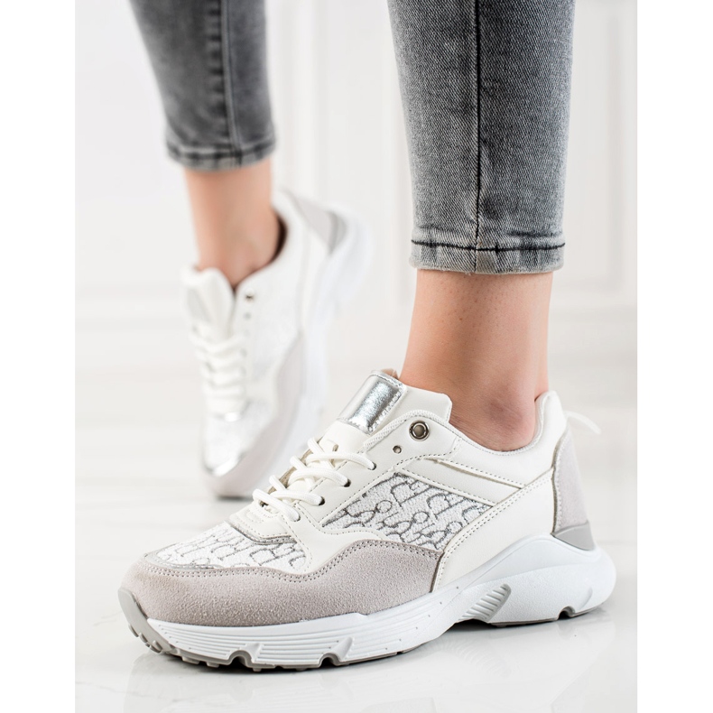 Renda Scarpe da ginnastica alla moda beige bianca d'argento 2