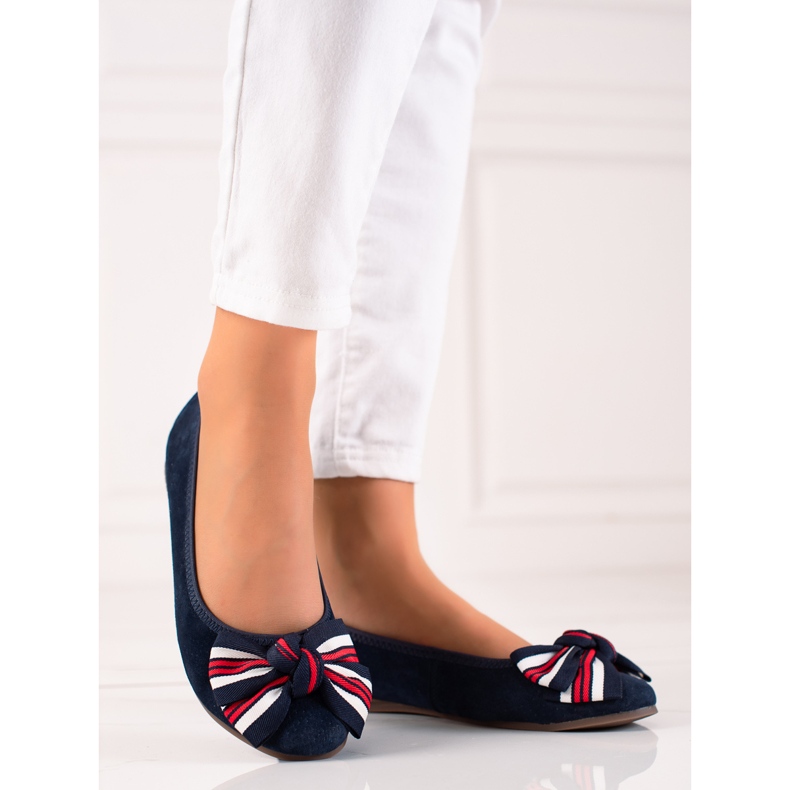 Filippo Ballerina In Pelle Con Un Fiocco blu navy 1