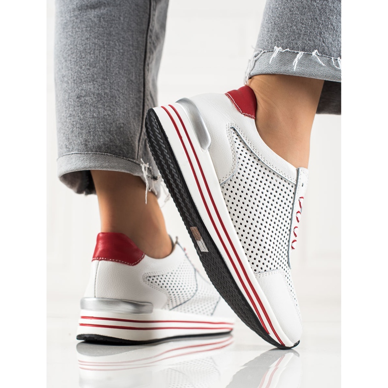 Sneaker traforate VINCEZA bianco rosso 1