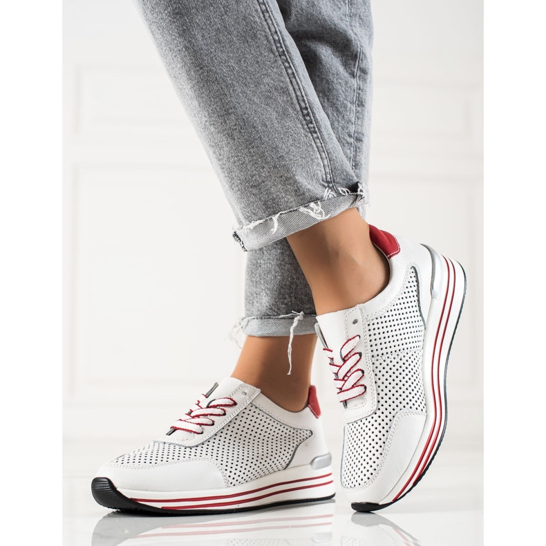 Sneaker traforate VINCEZA bianca rosso 2