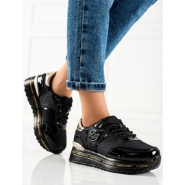 Filippo Sneakers in pelle alla moda nero d'oro 1