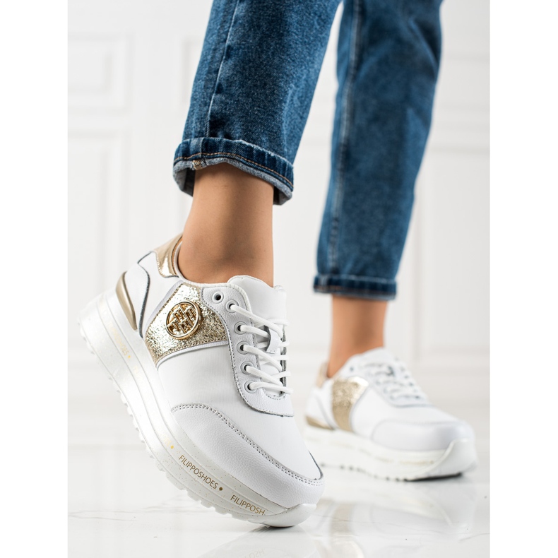 Filippo Sneakers in pelle alla moda bianco d'oro 1