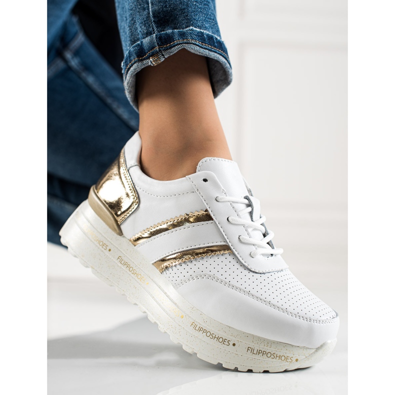 Filippo Sneakers in pelle bianca d'oro 1