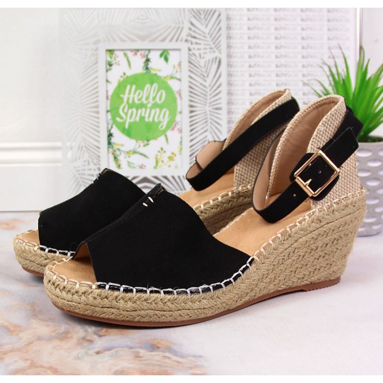Sandali neri con zeppa eVento W EVE351 nero 2
