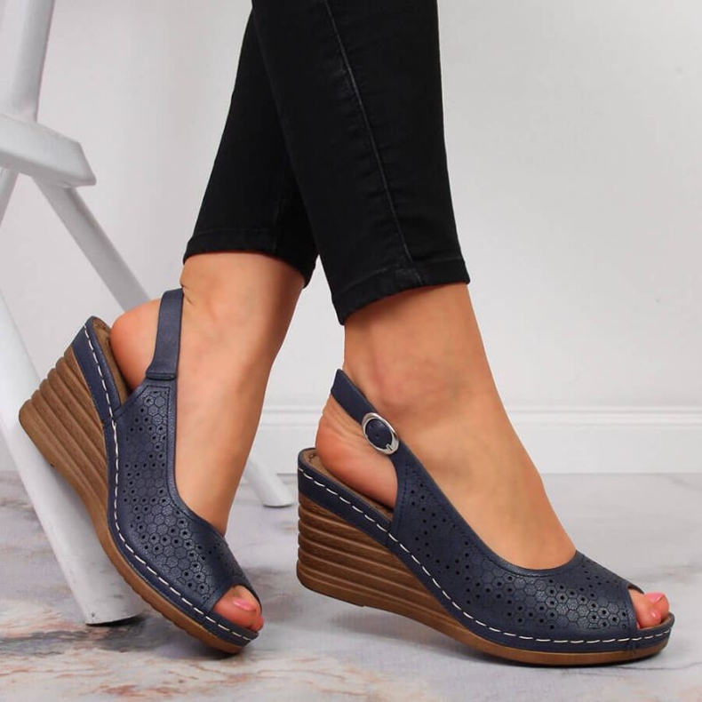 Sandali con zeppa eVento W EVE349A blu navy 2