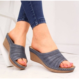 Ciabatte con zeppa traforate Jezzi W JEZ288A blu navy 2