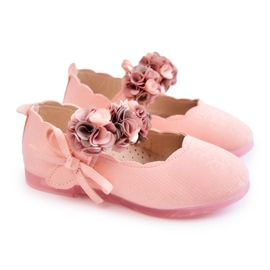 Vinceza Ballerine per bambini con fiori Caitlin rosa in velcro 2