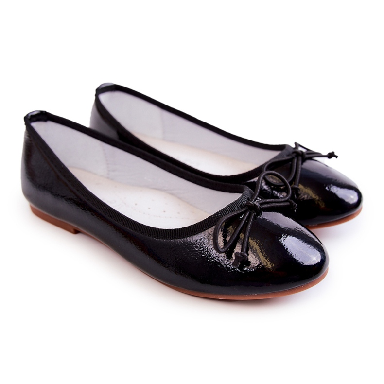 S.Barski Ballerine Per Bambini Laccate Con Fiocco Nero Cassie 1