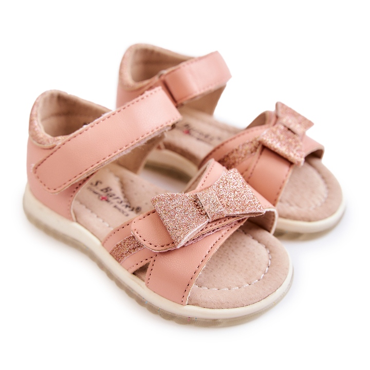 S.Barski Sandali In Pelle Per Bambini Con Velcro Rosa Lolly 1