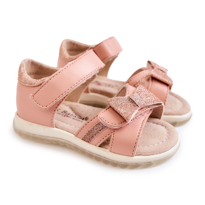 S.Barski Sandali In Pelle Per Bambini Con Velcro Rosa Lolly 2