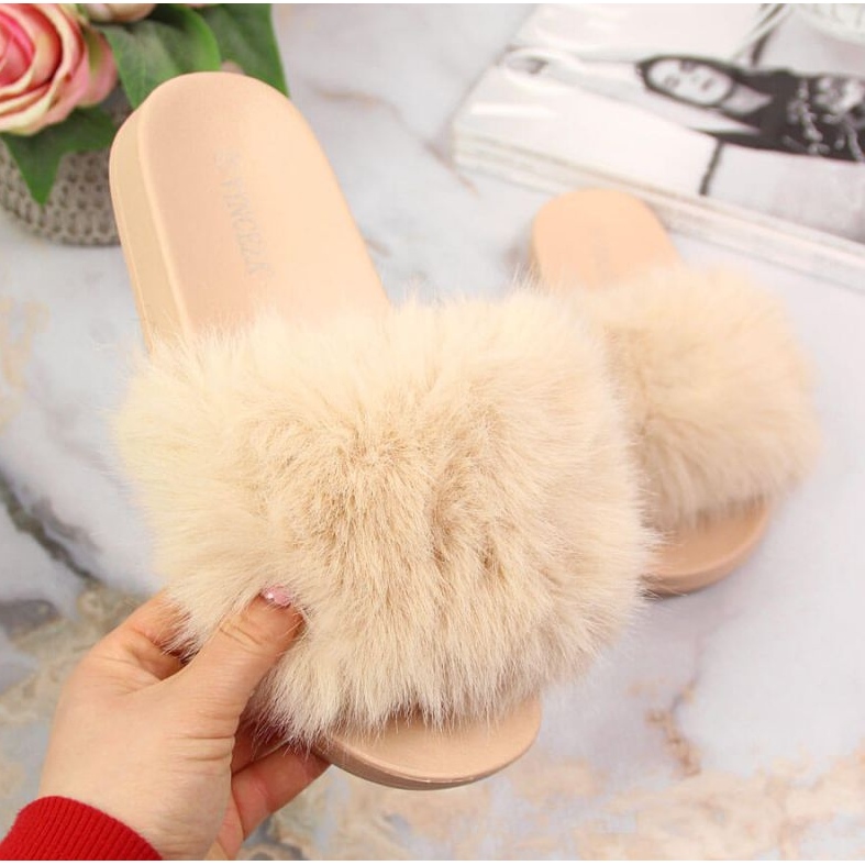 Ciabatte in pelliccia beige Vinceza W JAN97B 1