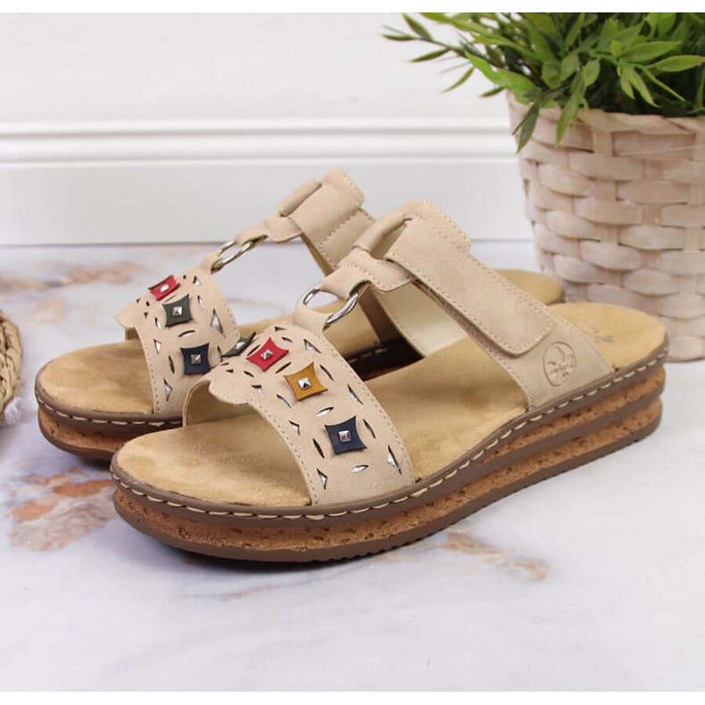 Ciabatte con zeppa beige Rieker W RKR517 2