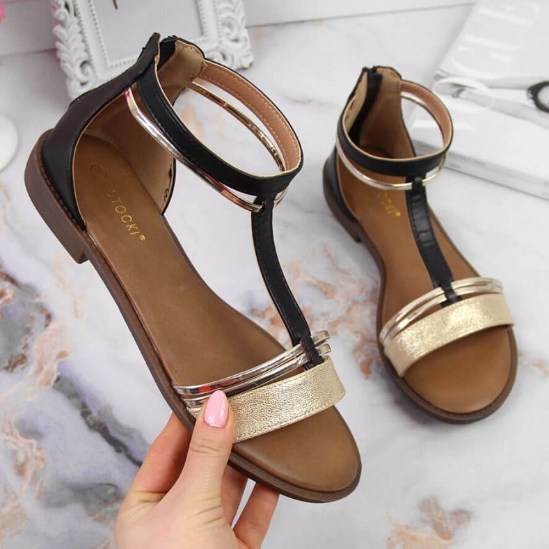 Sandali romani Potocki W WOL73A nero d'oro 1