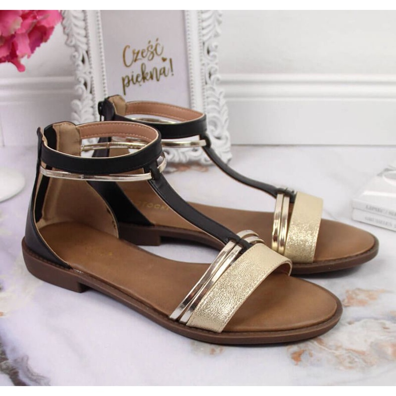 Sandali romani Potocki W WOL73A nero d'oro 2