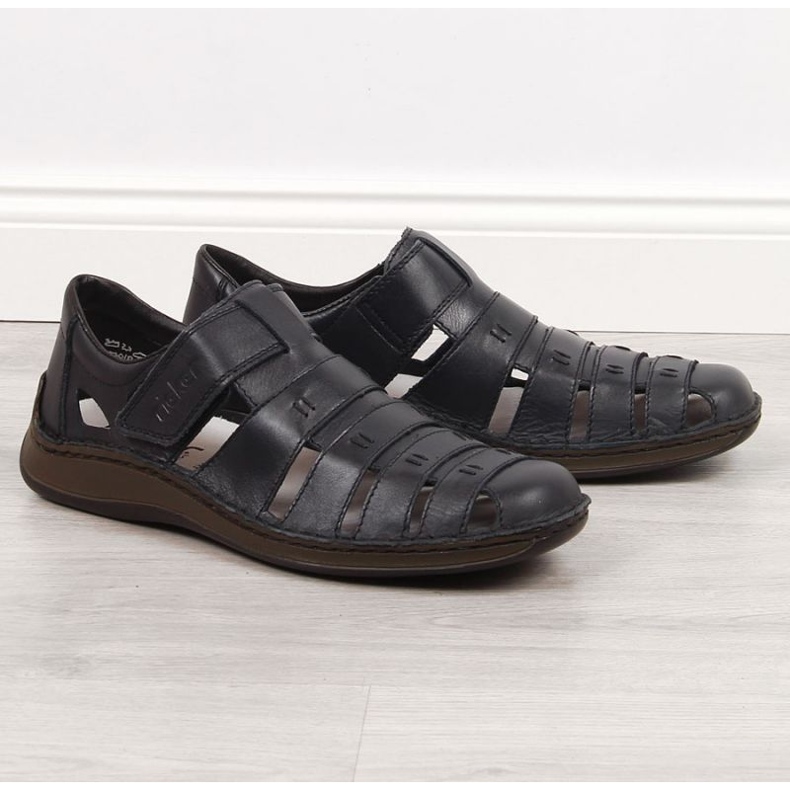 Scarpe in pelle con velcro Rieker M RKR520 nero 1