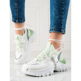 TRENDI Comode scarpe da ginnastica stringate bianca verde 1