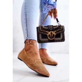 LU BOO Ballerine traforate da donna Slip-on Camel Rosario marrone 2