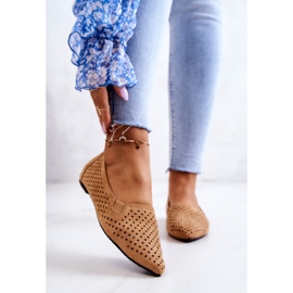 LU BOO Ballerine traforate da donna Slip-on Camel Rosario marrone 1