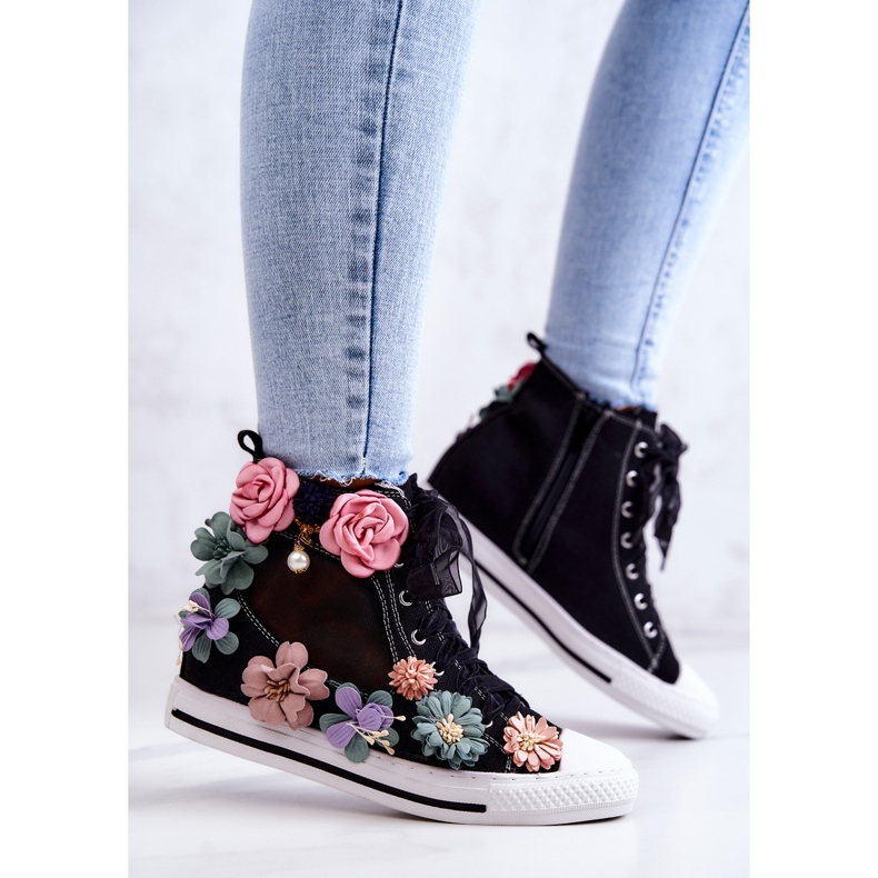 LU BOO Sneakers Alte Con Fiori Sellin Nere nero 1