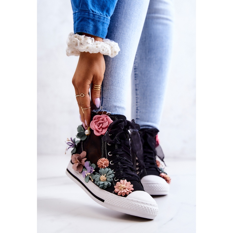 LU BOO Sneakers Alte Con Fiori Sellin Nere nero 2
