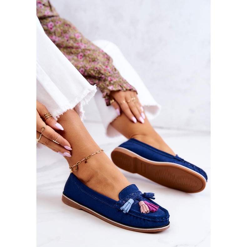 Evento Mocassini da donna in camoscio con frange Laressa blu navy 2