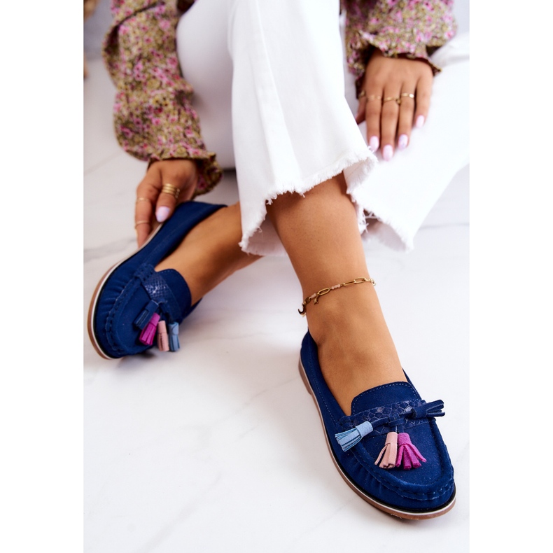 Evento Mocassini da donna in camoscio con frange Laressa blu navy 1