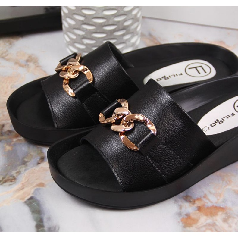Ciabatte in pelle con catena Filippo W PAW345A nere nero 2