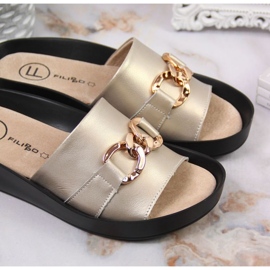 Ciabatte in pelle con catena Filippo W PAW345B dorata d'oro 2